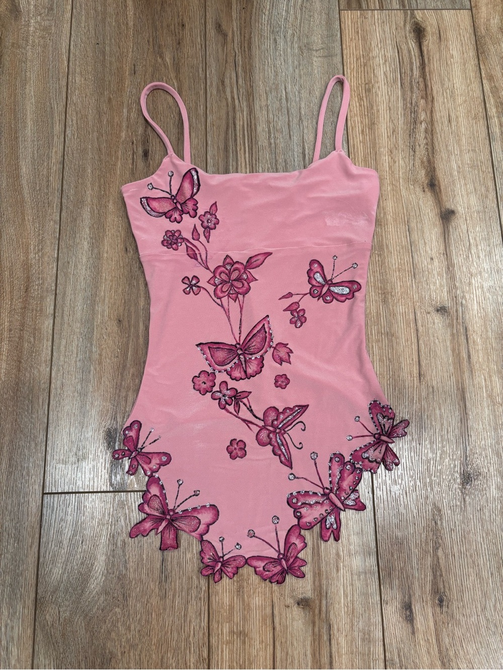 Vintage Y2K Pink Butterfly Sequin Fairy Top by Masha & Jlynn